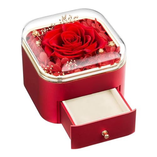 CUSROS Silber Herz Halskette Rose Schmuck Box Ewige Herz Realistische Imitation Perlen Geschenkset Geschenke für Frauen Mütter, XXXXX-Large, Kunststoff, getrocknete Blumen von CUSROS