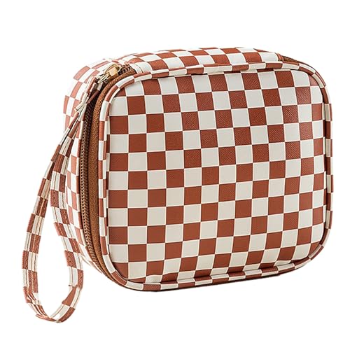 Durable Damenbinde Beutel Schachbrett Checker Kleine Aufbewahrungstasche mit Griff Wasserdicht Tragbare Make-up Organizer Hohe Qualität, braun, S von CUSROS