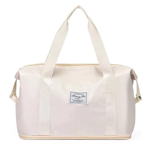 Faltbare Reisetasche für Damen, leicht, 20–35 l, große Kapazität, Reißverschluss, einziehbarer Boden, feste Nähte, beige von CUSROS