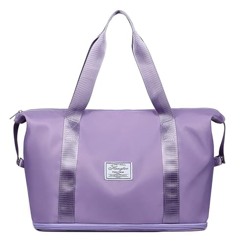 Faltbare Reisetasche für Damen, leicht, 20–35 l, große Kapazität, Reißverschluss, einziehbarer Boden, feste Nähte, hellviolett von CUSROS