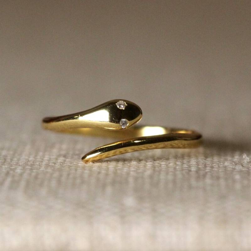 Diamond Eyes Schlangenring/Handgemachter Ring 14K 18K Gelbgold Handmade in Nyc von shinystonelovejewel
