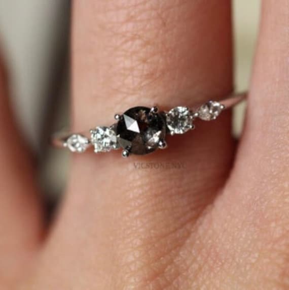 Salz Und Pfeffer Ring/Einzigartiges Design Diamant Verlobungsring Rosenschliff 14K Gold Ehering Für Frauen von CUSTOMFINEJEWELRYNYC