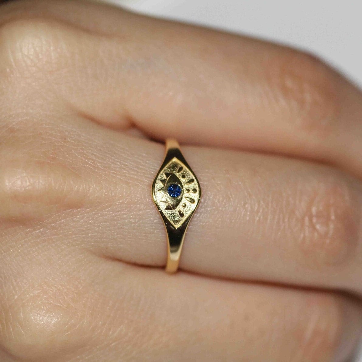 Saphir Auge Ring/14K Gelb Gold Natürlicher Stein Geburtsstein Geburt Schmuck von CUSTOMFINEJEWELRYNYC