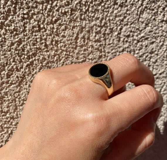 Schwarzer Onyx Ring, 14K Solid Gold Ring Für Männer, Große Ringe, Ringe Männer Geschenke, Weihnachtsgeschenke von CUSTOMFINEJEWELRYNYC