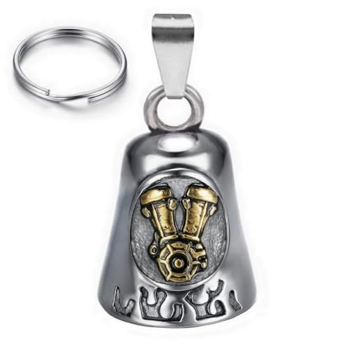 CUSTOMprivé Motorradglocke Glücksbringer Biker Triker Motor Harley V-Twin Gold mit Geschenktasche Samt Guardian Bell fur Herren Damen Gremlin von CUSTOMprivé