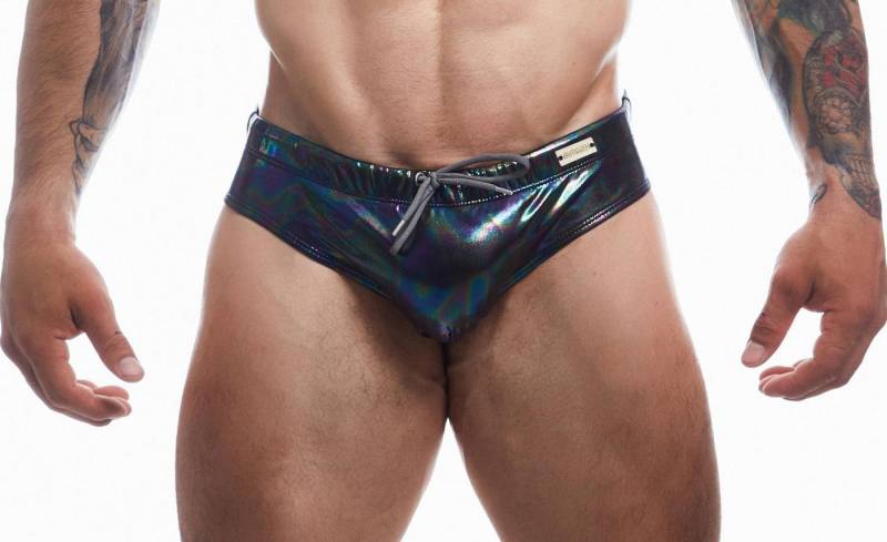 CUT4MEN Boxershorts Schwarzer Herren Badeslip Männer Unterhose Slip bunt schimmernd mit Su von CUT4MEN