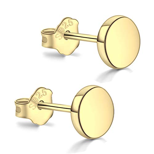 18K Weißgold plattierte Ohrstecker Silber 925, Silber Ohrringe Damen 3mm-10mm Optionen, Rund Hypoallergener Schmuck für Herren mädchen (5mm) von CUTEFEEL