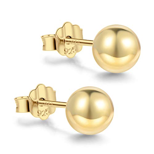 Kugel-Ohrstecker gold vergoldet Silber 925 klein rund 3mm-8mm, schlichte polierte KugelOhrringe, minimalistischer hypoallergener Schmuck als Geschenk (10mm) von Cutefeel