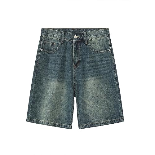 CUTEGAL Jorts für Herren, Denim-Shorts, Baggy-Jorts, mittelhohe Taille, dehnbar, Patchwork-Jeans, Shorts, Jorts, Y2K, Dunkelblau, Mittel von CUTEGAL