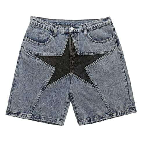 CUTEGAL Star Jorts für Herren Denim Shorts Baggy Jorts Mid Rise Stretchy Patchwork Jeans Shorts Jorts Y2K, A, Klein von CUTEGAL