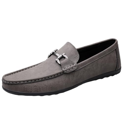 CUTEHEELS Business-Casual-Slip-On-Loafer – Bequeme Sohlen, Geeignet für Büro/Fahren | Exquisite Metallverzierungen (Grau, 45 EU) von CUTEHEELS