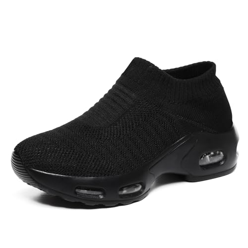 CUTEHEELS Damen Atmungsaktive Modische, Leichte Wanderschuhe mit Weicher Sohle, Slip-On Gepolsterte Turnschuhe - Sportschuhe (Schwarz, 38 EU) von CUTEHEELS