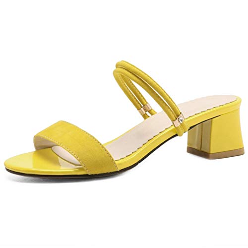 CUTEHEELS Damen Blockabsatz Sandalen - Atmungsaktive Sommerschlappen mit Verstellbarem Riemen (Gelb, 39 EU) von CUTEHEELS