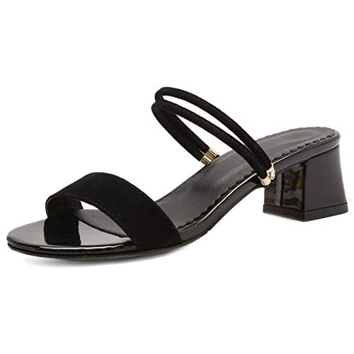 CUTEHEELS Damen Blockabsatz Sandalen - Atmungsaktive Sommerschlappen mit Verstellbarem Riemen (Schwarz, 42 EU) von CUTEHEELS