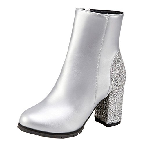 CUTEHEELS Damen Blockabsatz Stiefel (Silber, 47 EU) von CUTEHEELS