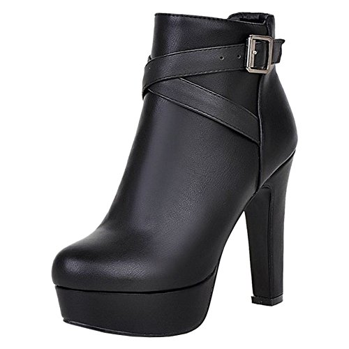 CUTEHEELS Damen Blockabsatz Stiefeletten (Schwarz, 35 EU) von CUTEHEELS