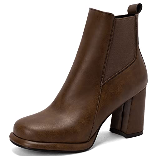CUTEHEELS Damen Casual Chunky Heel Chelsea Stiefeletten mit Reißverschluss (Khaki,45) von CUTEHEELS