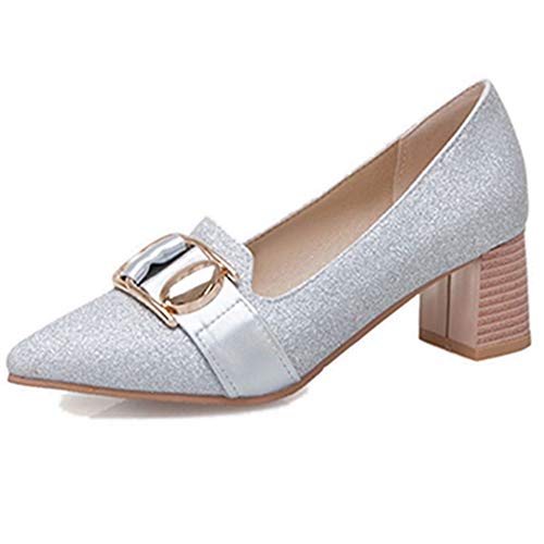 CUTEHEELS Damen Elegant Pumps mit Blockabsatz (Silber, 39 EU) von CUTEHEELS