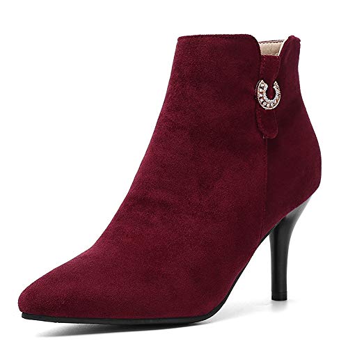 CUTEHEELS Damen Elegant Stiefeletten mit Stiletto Absatz (Rotwein, 40 EU) von CUTEHEELS