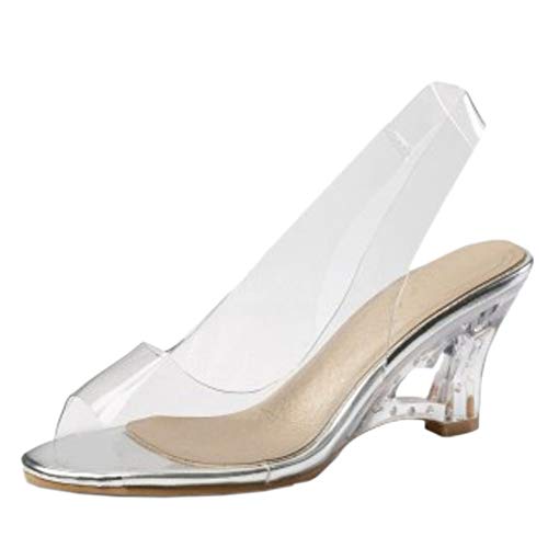 CUTEHEELS Damen Fashion Peep Toe Keilabsatz Sandalen (Silber, 44 EU) von CUTEHEELS