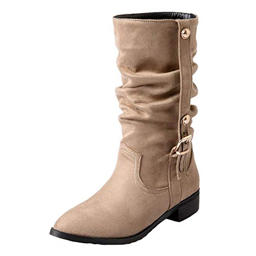 CUTEHEELS Damen Flach Langschaft Stiefel (Beige, 45 EU) von CUTEHEELS