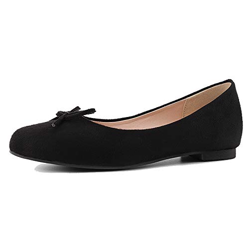 CUTEHEELS Damen Bequeme Flache Slip-On Ballerinas mit Schleife Freizeitschuhe Für Büro Alltag (Matt Schwarz,46) von CUTEHEELS