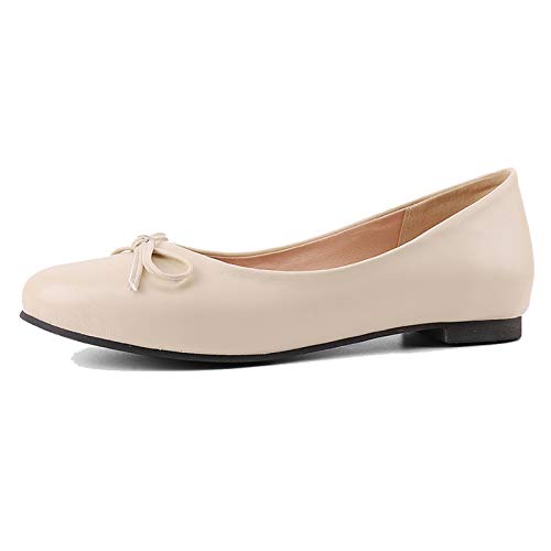 CUTEHEELS Damen Bequeme Flache Slip-On Ballerinas mit Schleife Freizeitschuhe Für Büro Alltag (PU Beige,35) von CUTEHEELS