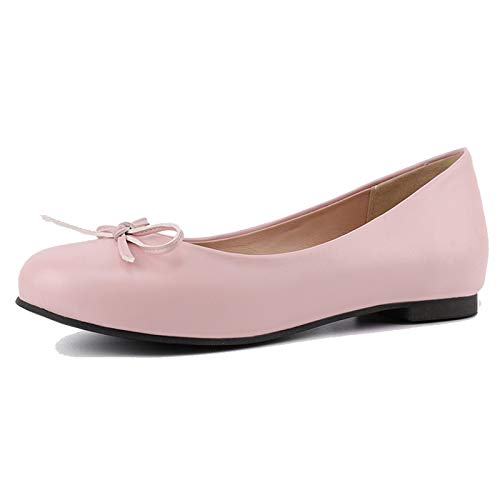 CUTEHEELS Damen Bequeme Flache Slip-On Ballerinas mit Schleife Freizeitschuhe Für Büro Alltag (PU Rosa,43) von CUTEHEELS