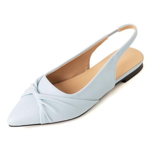 CUTEHEELS Damen Freizeit Sandaletten Flach Absatz | Spitzem Slingback | Büro, Spaziergang, Alltag (Azurblau, 44 EU) von CUTEHEELS