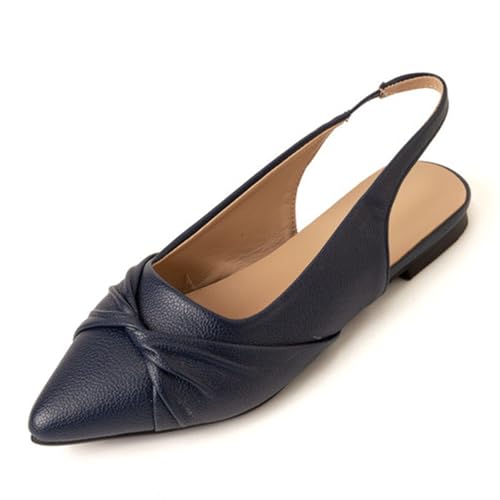 CUTEHEELS Damen Freizeit Sandaletten Flach Absatz | Spitzem Slingback | Büro, Spaziergang, Alltag (Dunkelblau, 33 EU) von CUTEHEELS