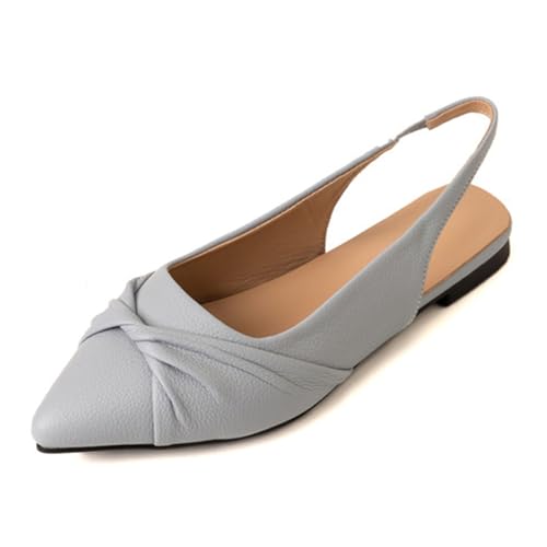 CUTEHEELS Damen Freizeit Sandaletten Flach Absatz | Spitzem Slingback | Büro, Spaziergang, Alltag (Grau Blau, 40 EU) von CUTEHEELS