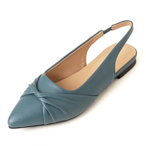 CUTEHEELS Damen Freizeit Sandaletten Flach Absatz | Spitzem Slingback | Büro, Spaziergang, Alltag (Grün, 41 EU) von CUTEHEELS