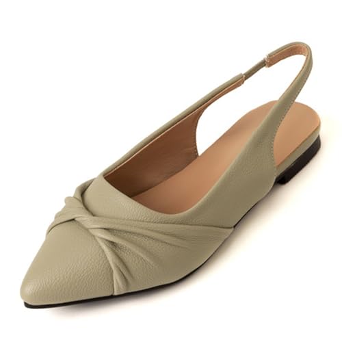 CUTEHEELS Damen Freizeit Sandaletten Flach Absatz | Spitzem Slingback | Büro, Spaziergang, Alltag (Hellgrün, 37 EU) von CUTEHEELS