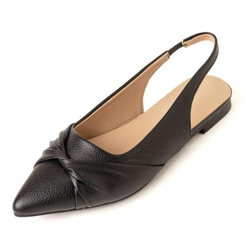 CUTEHEELS Damen Freizeit Sandaletten Flach Absatz | Spitzem Slingback | Büro, Spaziergang, Alltag (Schwarz, 32 EU) von CUTEHEELS