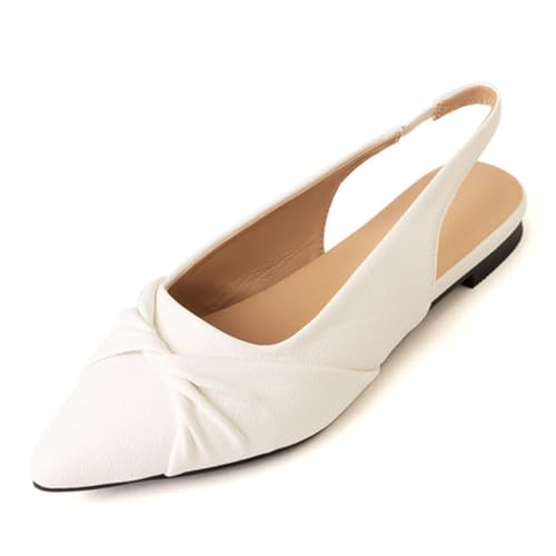 CUTEHEELS Damen Freizeit Sandaletten Flach Absatz | Spitzem Slingback | Büro, Spaziergang, Alltag (Weiß, 33 EU) von CUTEHEELS