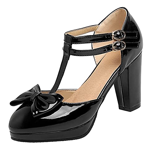 CUTEHEELS Damen High Heel Pumps T-Trap Plateau Schuhe(Schwarz,34) von CUTEHEELS