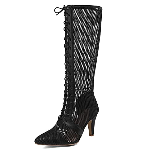 CUTEHEELS Damen High Heel Stiefel Mode Sommerstiefel(Schwarz,36) von CUTEHEELS