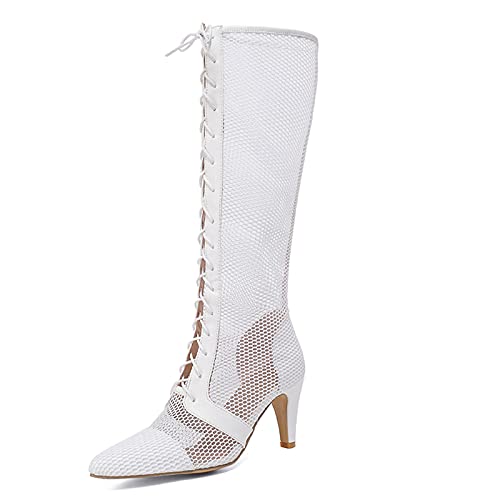 CUTEHEELS Damen High Heel Stiefel Mode Sommerstiefel(Weiß,38) von CUTEHEELS