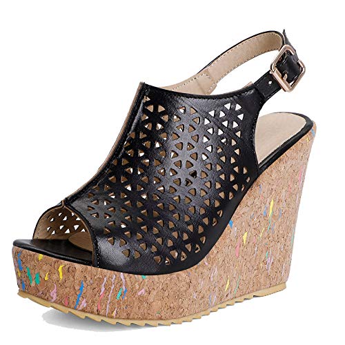 CUTEHEELS Damen Keilsandalette mit Peeptoe(Schwarz,42) von CUTEHEELS