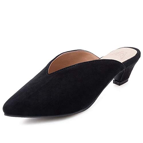 CUTEHEELS Damen Kitten Heel Slipper Pumps (Schwarz, 45 EU) von CUTEHEELS