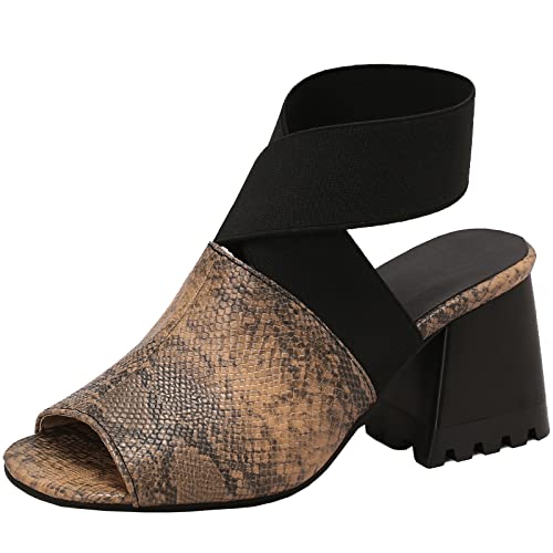 CUTEHEELS Damen Knöchel-Wickelsandalen mit Peep Toe und Chunky Heels (Braun, 38) von CUTEHEELS