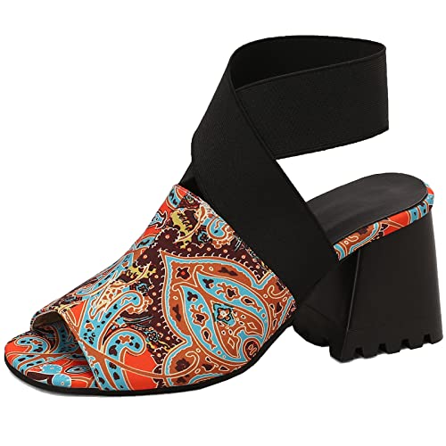 CUTEHEELS Damen Knöchel-Wickelsandalen mit Peep Toe und Chunky Heels (Orange, 40) von CUTEHEELS