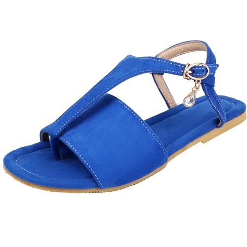 CUTEHEELS Damen Komfort Clip-Toe Flache Sandalen (Blau, 33) von CUTEHEELS