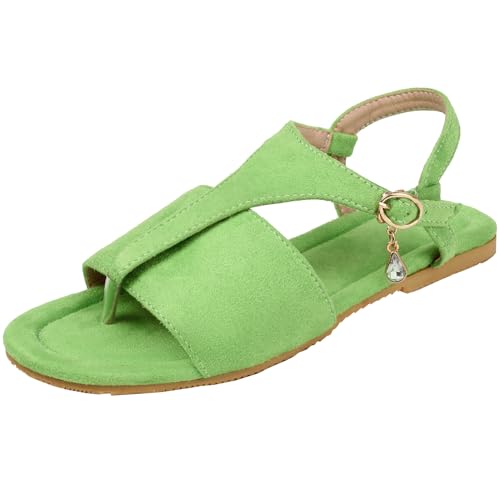 CUTEHEELS Damen Komfort Clip-Toe Flache Sandalen (Grün, 37) von CUTEHEELS