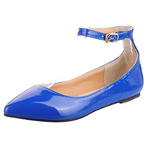 CUTEHEELS Damen Komfort Knöchelwickel Flach mit Spitzer Zehe (Blau, 48) von CUTEHEELS