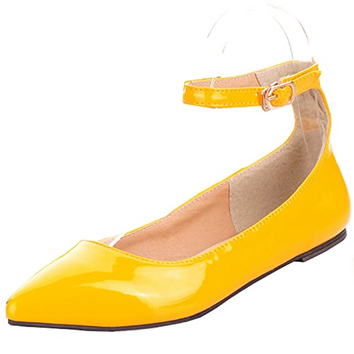 CUTEHEELS Damen Komfort Knöchelwickel Flach mit Spitzer Zehe (Gelb, 45) von CUTEHEELS