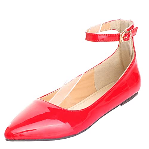 CUTEHEELS Damen Komfort Knöchelwickel Flach mit Spitzer Zehe (Rot, 46) von CUTEHEELS