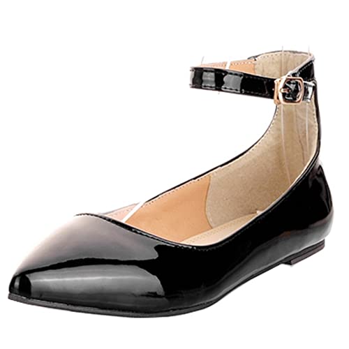 CUTEHEELS Damen Komfort Knöchelwickel Flach mit Spitzer Zehe (Schwarz, 46) von CUTEHEELS