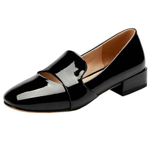 CUTEHEELS Damen Komfort Oxford Schuhe/Wanderschuhe mit Niedrigen, Klobigen Absätzen (Schwarz, 40) von CUTEHEELS