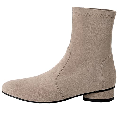 CUTEHEELS Damen Komfort Pull-on Stiefeletten mit Niedrigem Absatz und Runder Zehe (Grau Kaltfutter, 35) von CUTEHEELS